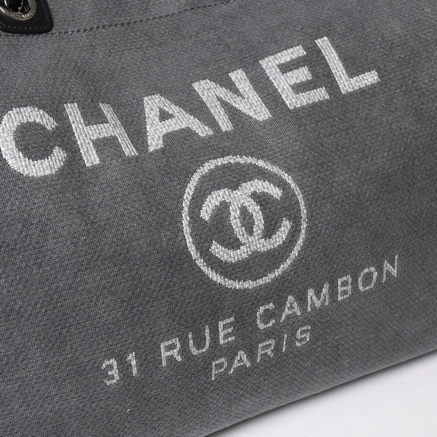 Chanel Deauville TGM Bag CC Logo Canvas Leather Gray — view 7