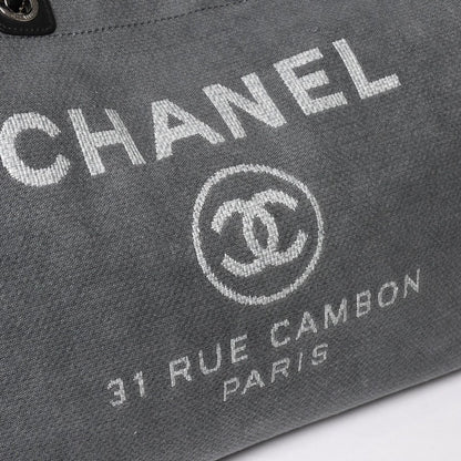 Chanel Deauville TGM Bag CC Logo Canvas Leather Gray — view 7