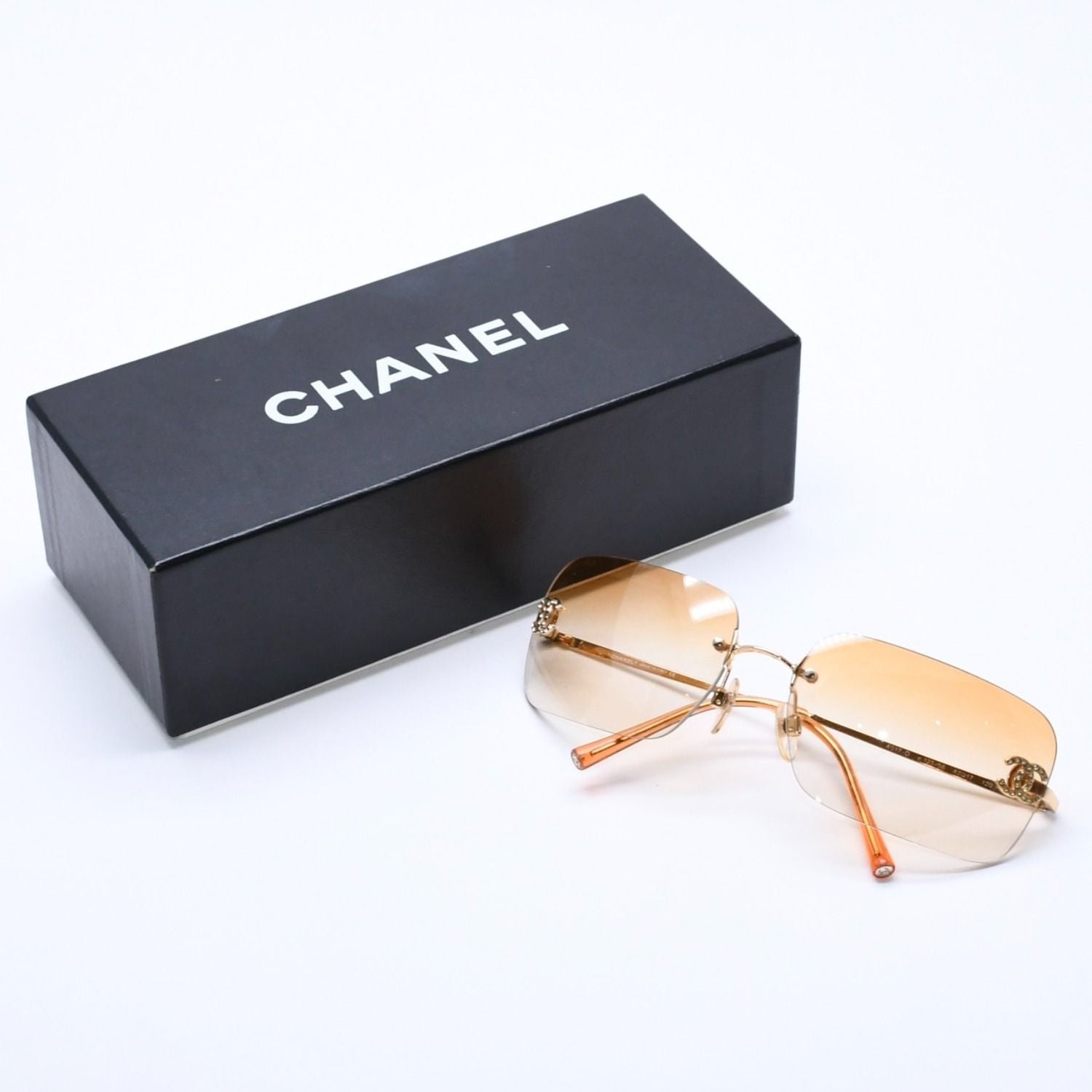 Chanel Rimless Sunglasses Eyewear CC Logo Rhinestone