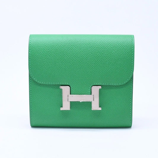 Hermes Bifold Wallet Silver Veau Epsom Green