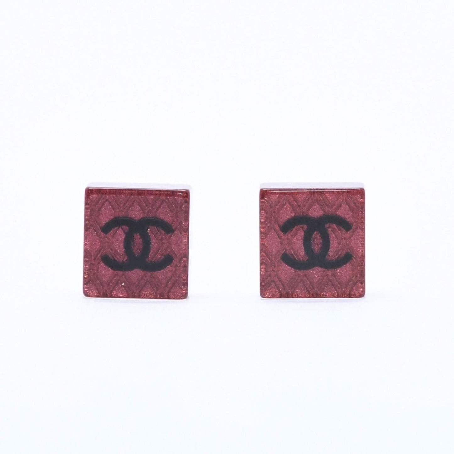 Chanel CC Logo Square Earrings 15 Resin Metal Clear