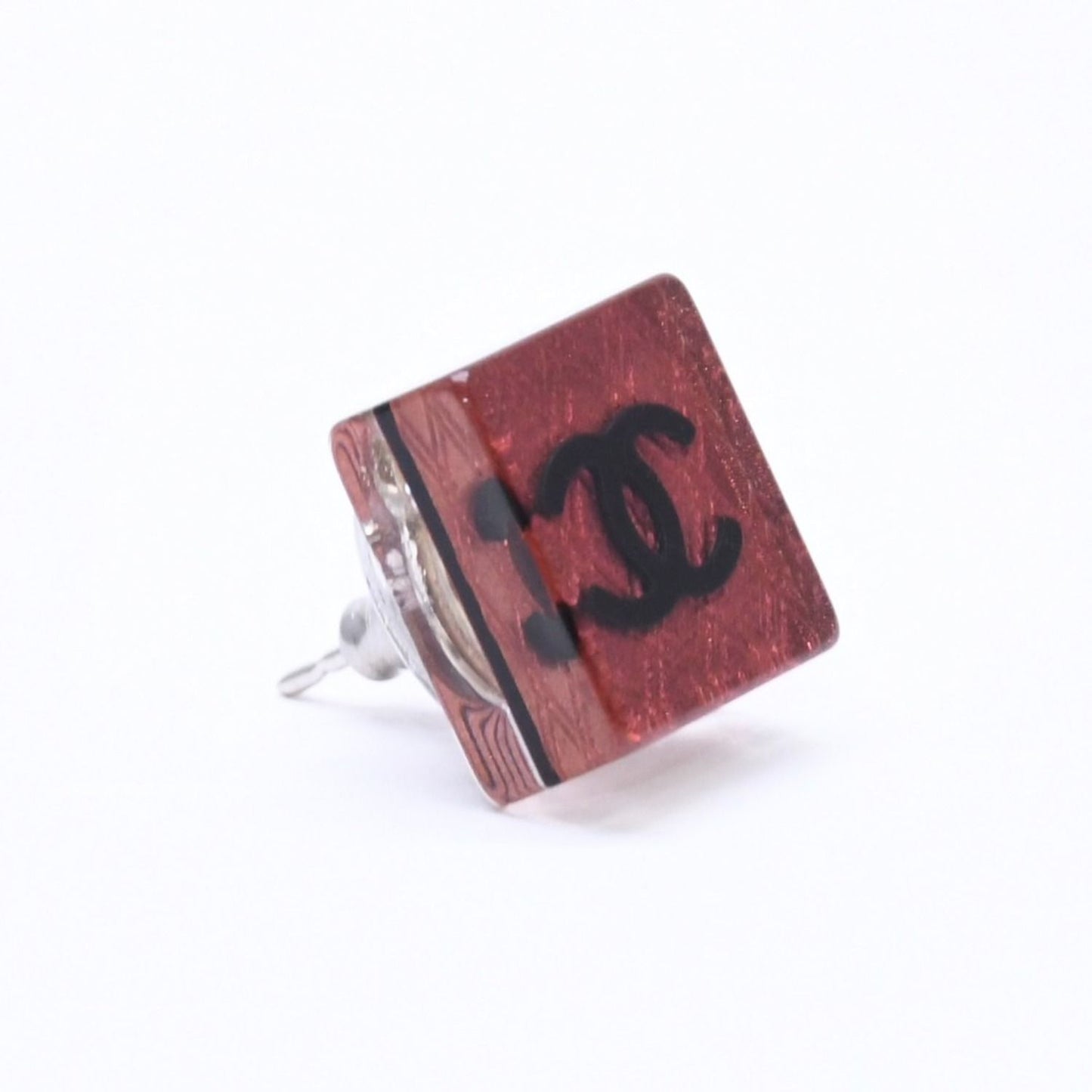 Chanel CC Logo Square Earrings 15 Resin Metal Clear — view 3