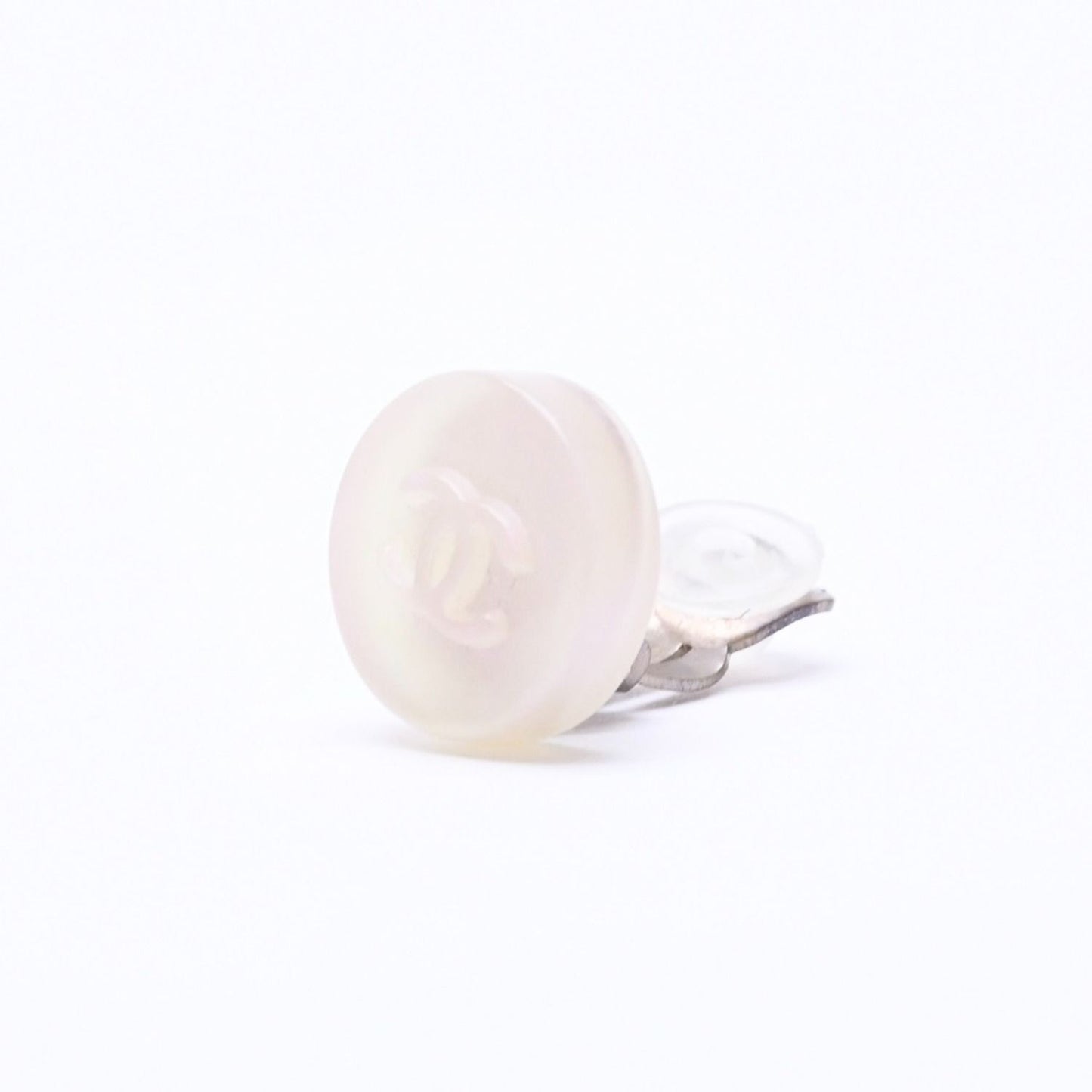 Chanel CC Logo Earrings 00 Resin Milk White Pink Aurora Metal Silver — view 2