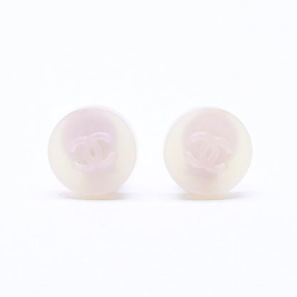 Chanel CC Logo Earrings 00 Resin Milk White Pink Aurora Metal Silver
