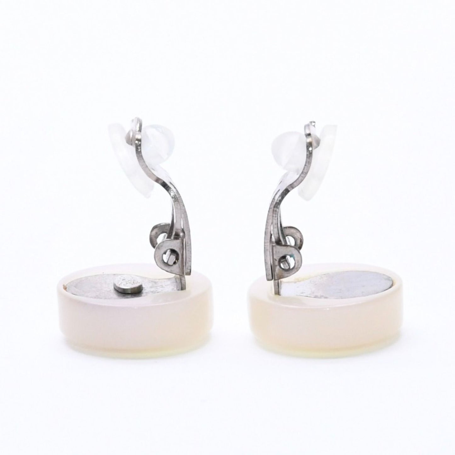 Chanel CC Logo Earrings 00 Resin Milk White Pink Aurora Metal Silver — view 7