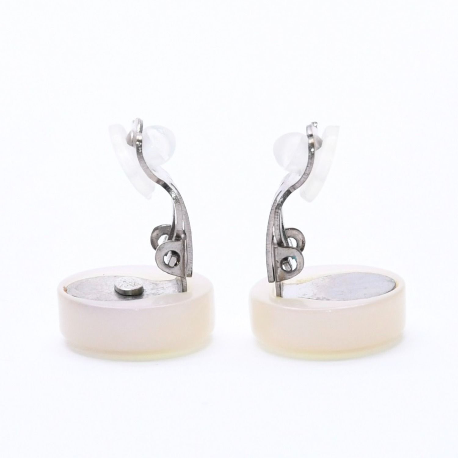 Chanel CC Logo Earrings 00 Resin Milk White Pink Aurora Metal Silver — view 7