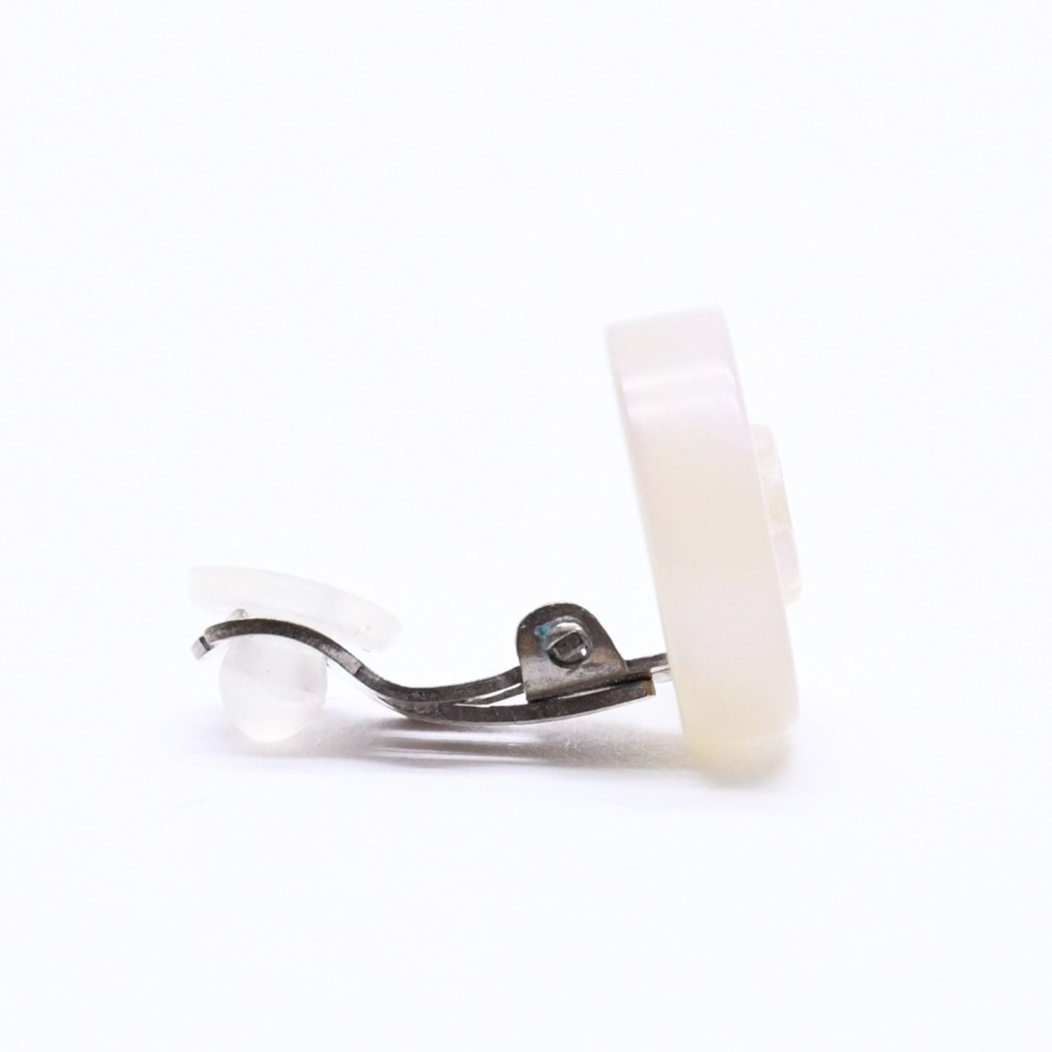 Chanel CC Logo Earrings 00 Resin Milk White Pink Aurora Metal Silver — view 4