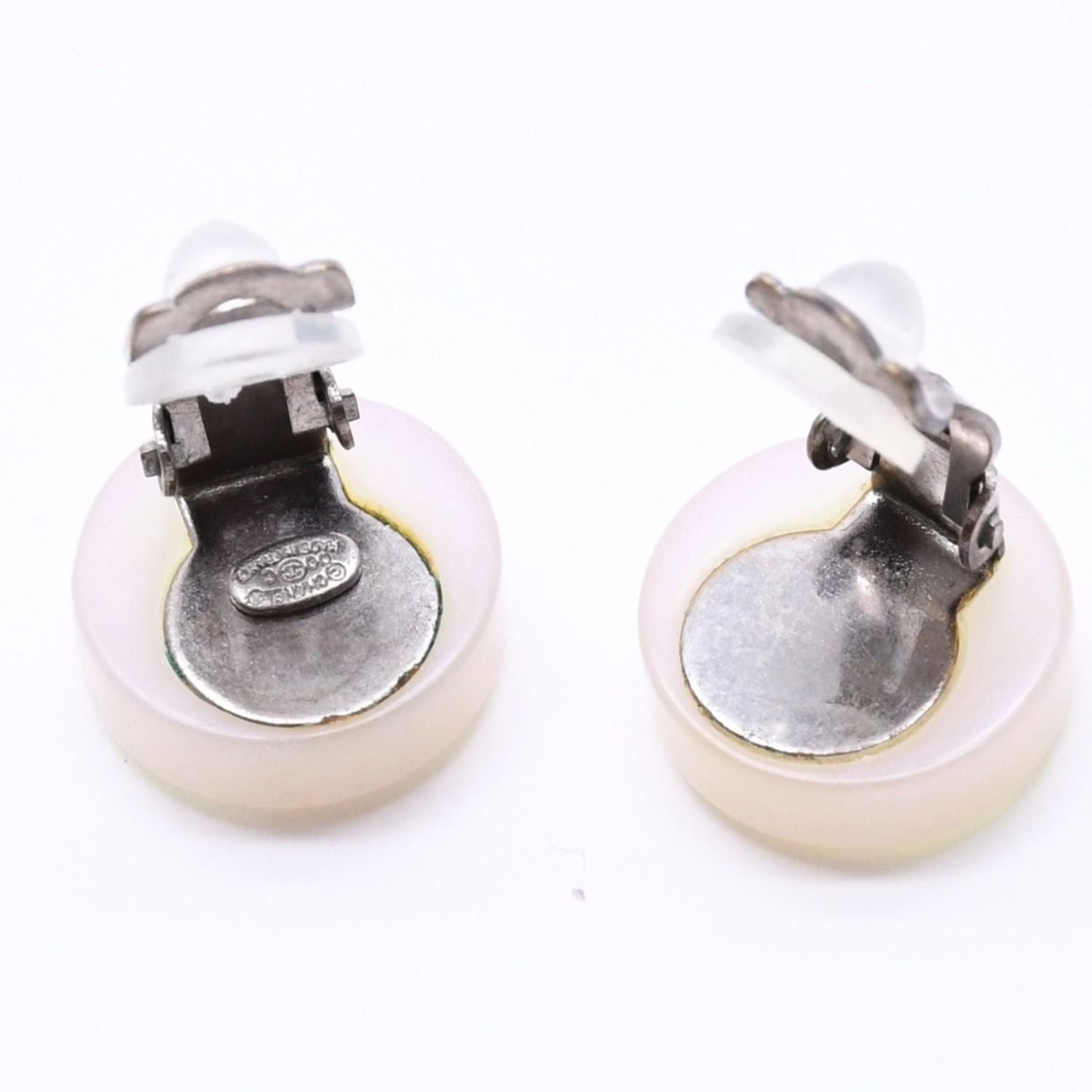 Chanel CC Logo Earrings 00 Resin Milk White Pink Aurora Metal Silver — view 6