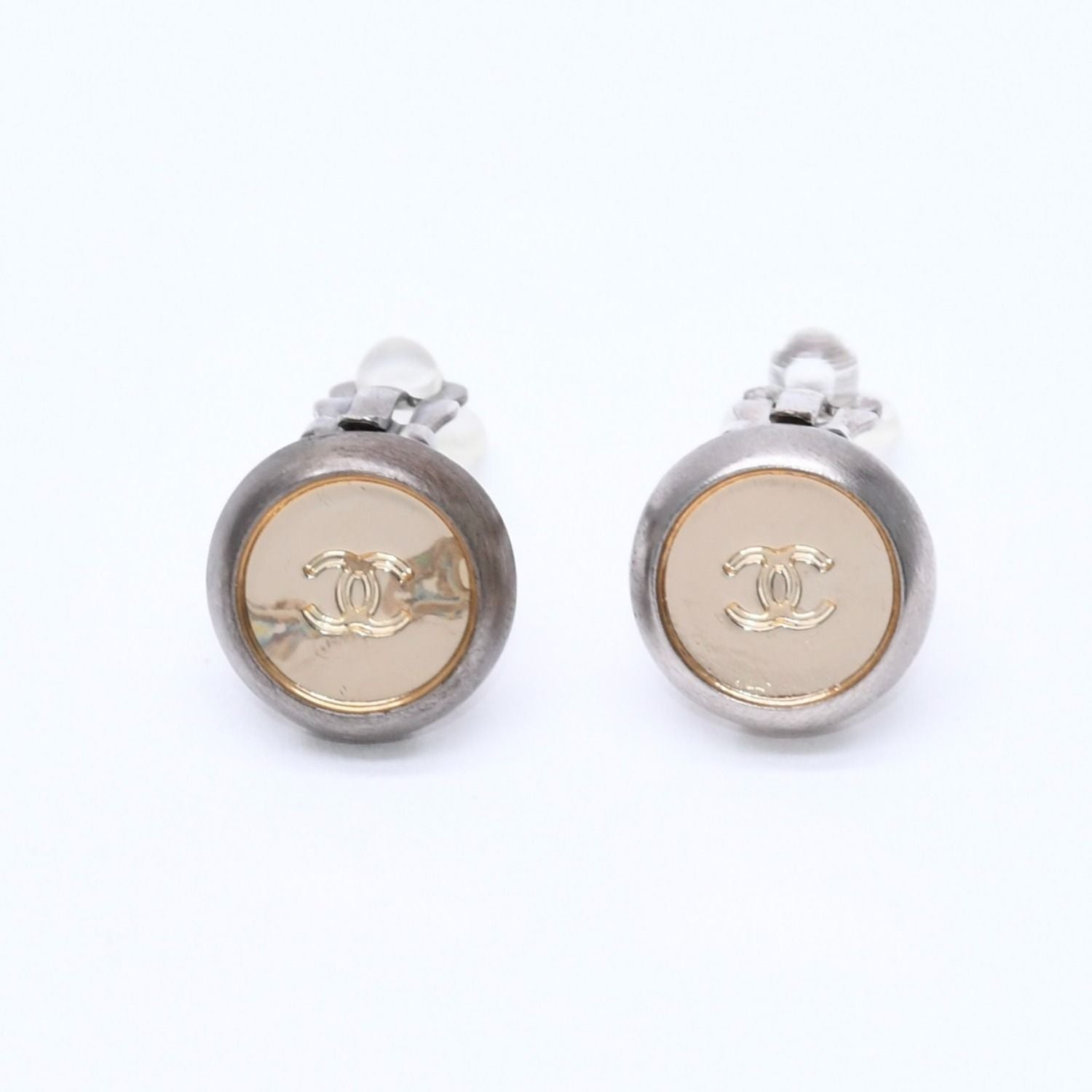 Chanel Vintage CC Logo Earrings 99 Metal Silver Gold