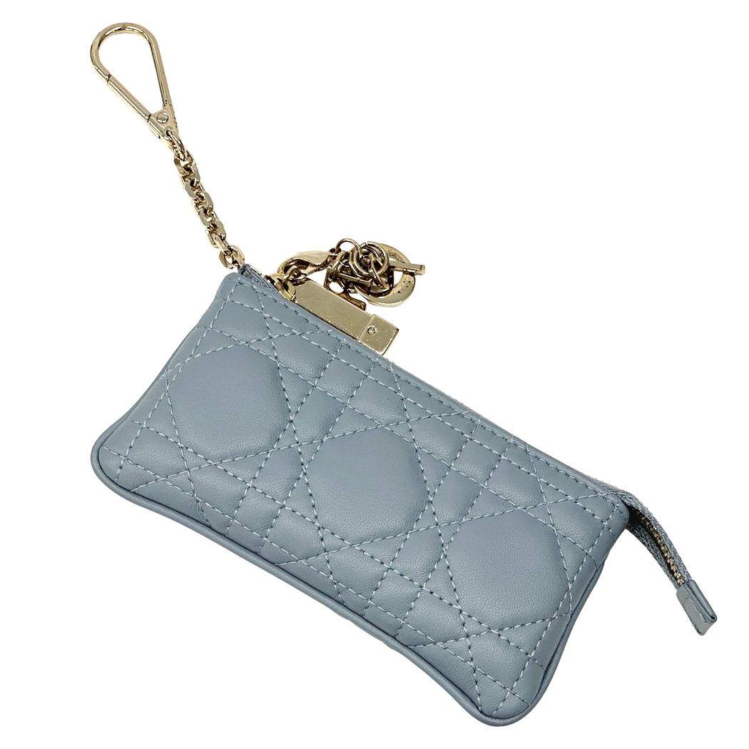 Dior Cannage Coin Case Leather Blue Chain Quilted — view 4