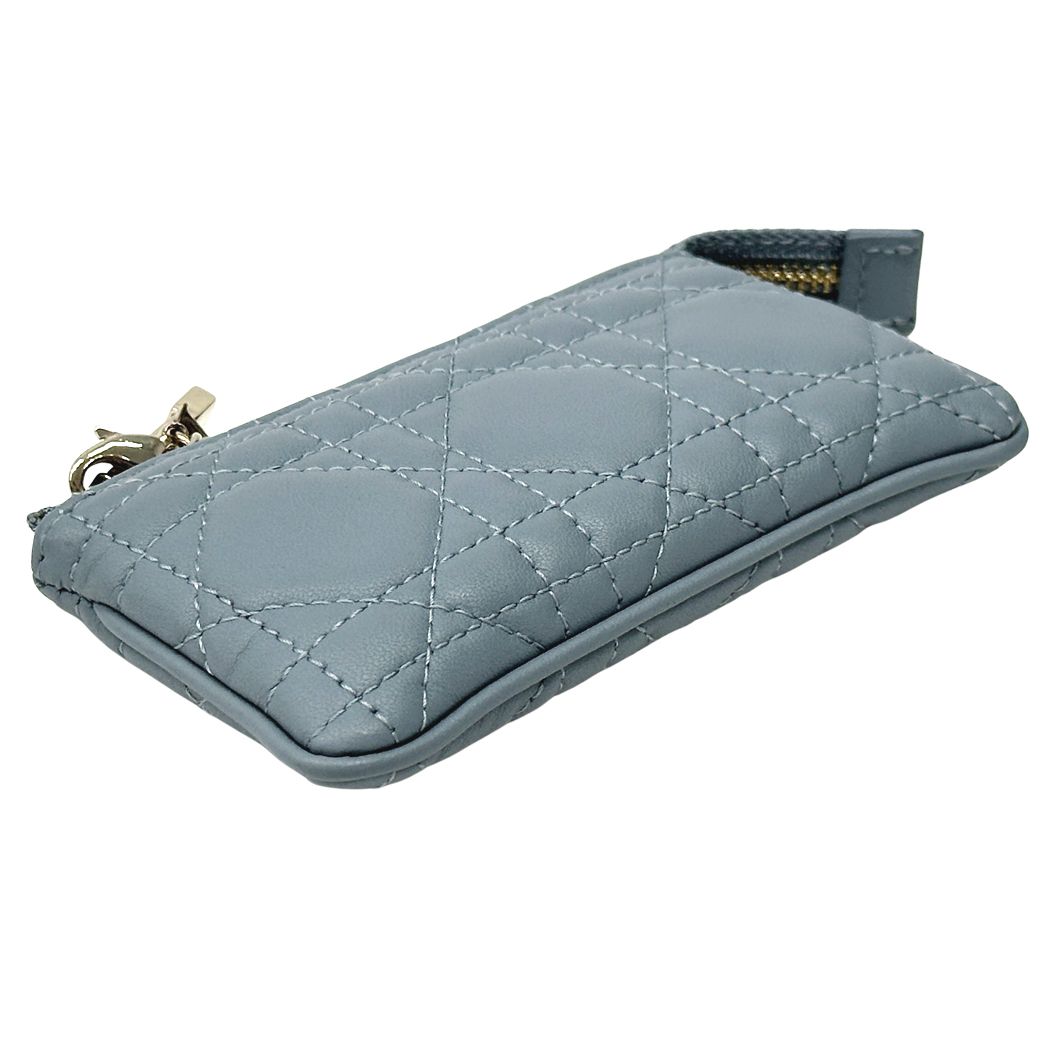 Dior Cannage Coin Case Leather Blue Chain Quilted — view 3