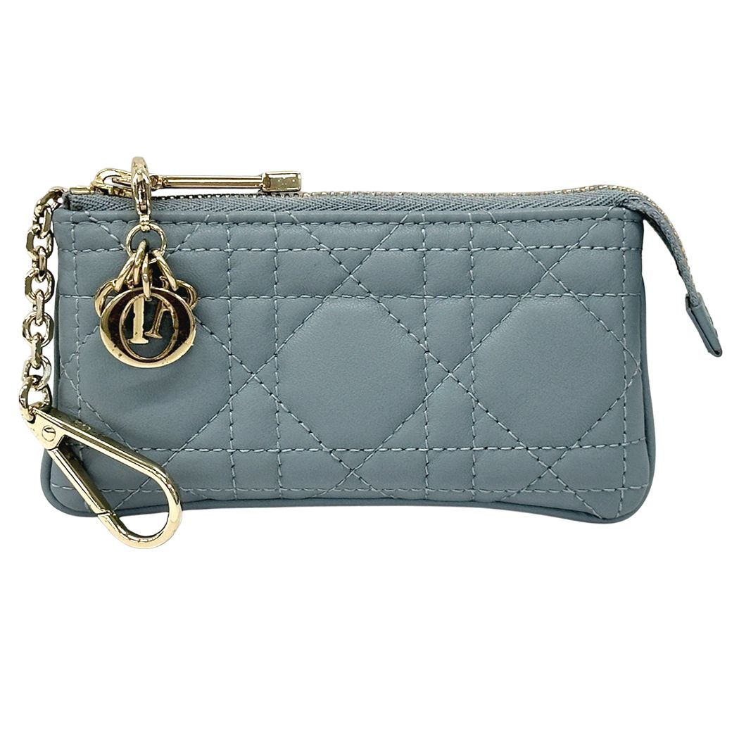 Dior Cannage Coin Case Leather Blue Chain Quilted