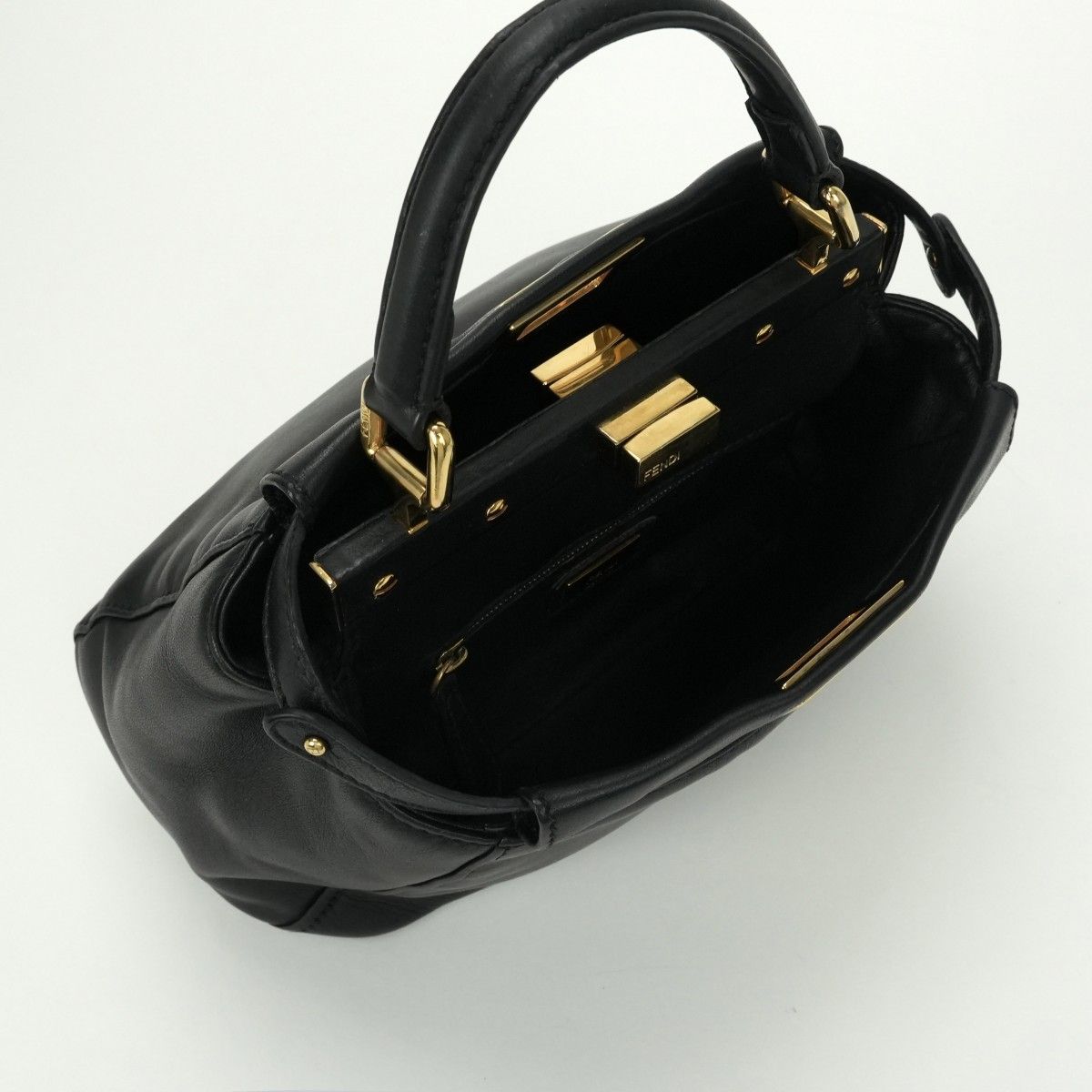 Fendi Peekaboo Small Mini Bag Tote Leather Black Gold 2-Way — view 6