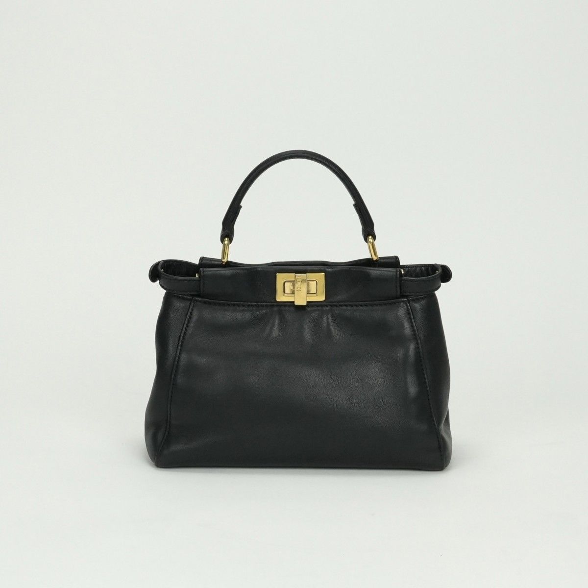 Fendi Peekaboo Small Mini Bag Tote Leather Black Gold 2-Way