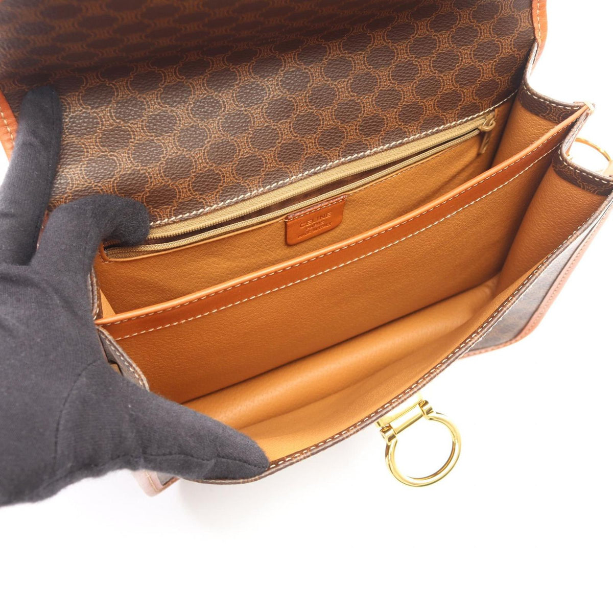 Celine Shoulder Bag Macadam Brown Dark Canvas Leather — view 3