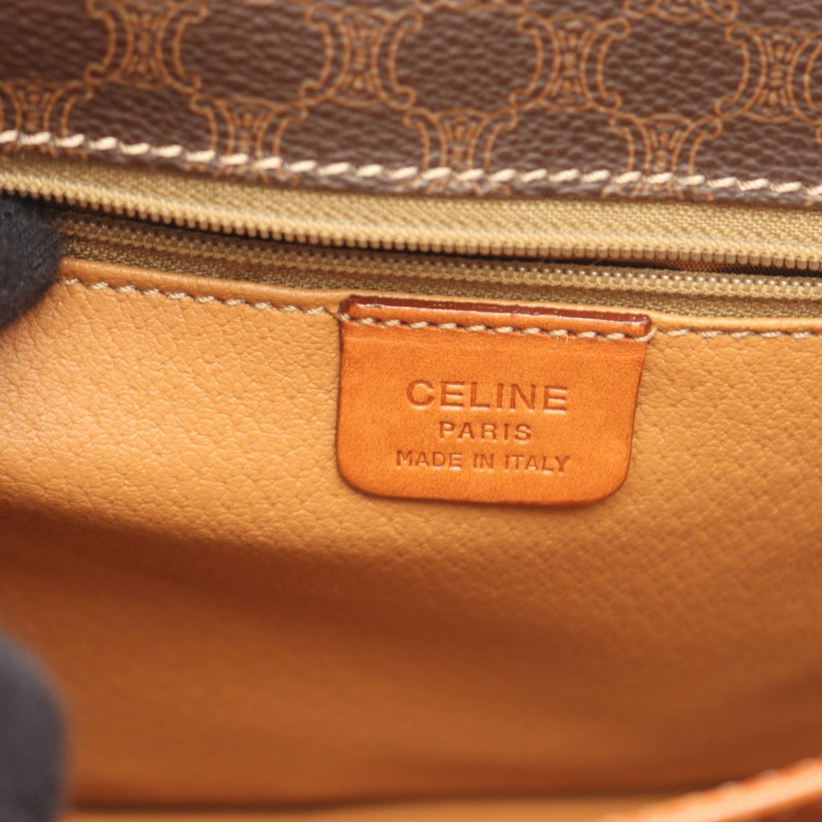 Celine Shoulder Bag Macadam Brown Dark Canvas Leather — view 4