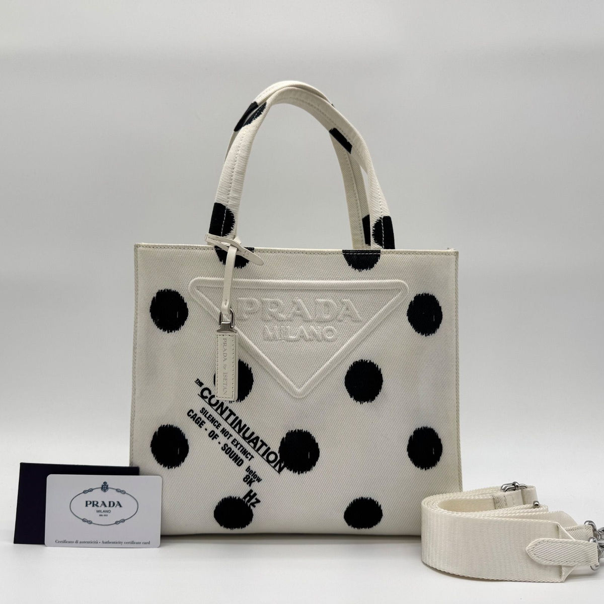 Prada Tote Dot Pattern Limited Canvas Shoulder Bag 2-Way White