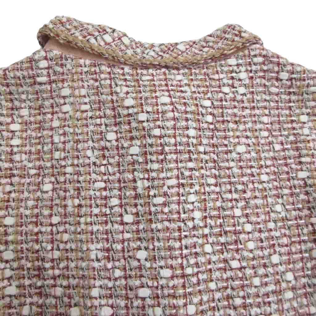 Chanel CC Logo Mixed Tweed Dress Half Sleeve Calfskin Length Pink 34 XS — view 5