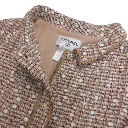 Chanel CC Logo Mixed Tweed Dress Half Sleeve Calfskin Length Pink 34 XS — view 4