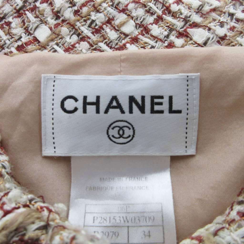 Chanel CC Logo Mixed Tweed Dress Half Sleeve Calfskin Length Pink 34 XS — view 3