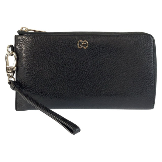 Gucci GG Metal Black Silver Leather Wallet Wrist