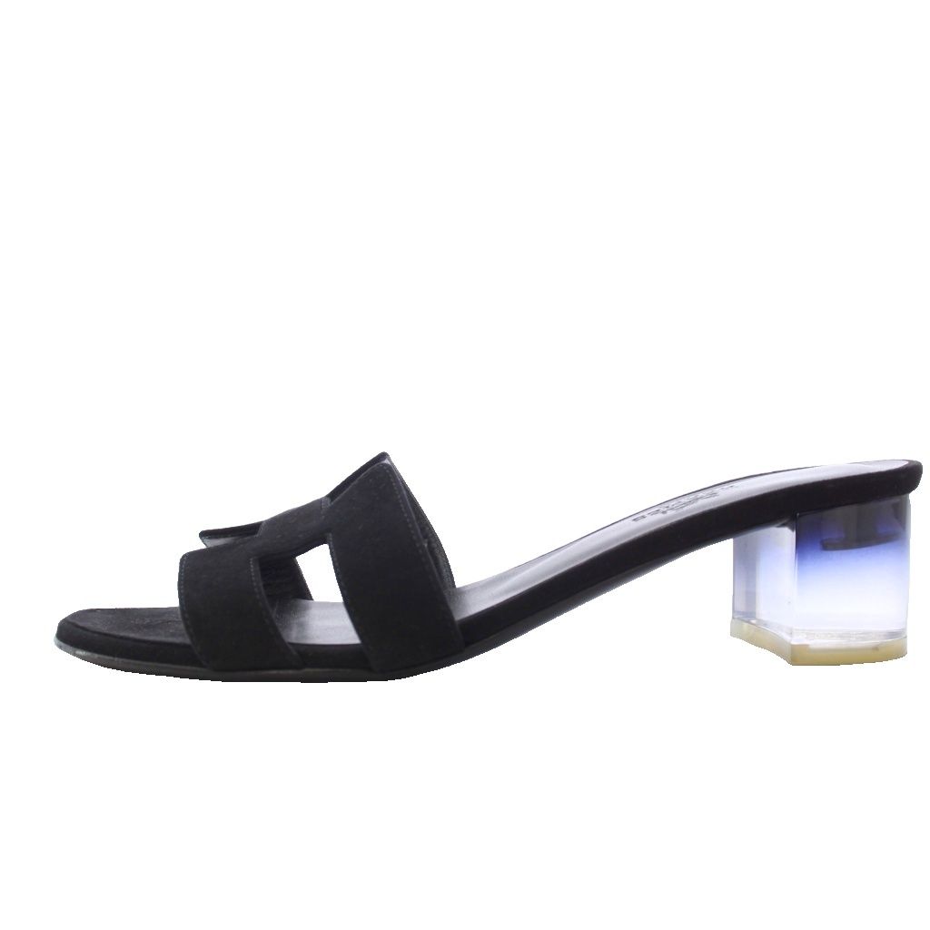 Hermes Oasis Sandals Clear Heels Suede Leather Black 37 — view 2