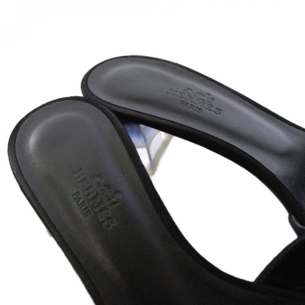 Hermes Oasis Sandals Clear Heels Suede Leather Black 37 — view 7