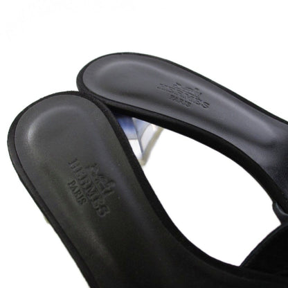Hermes Oasis Sandals Clear Heels Suede Leather Black 37 — view 7