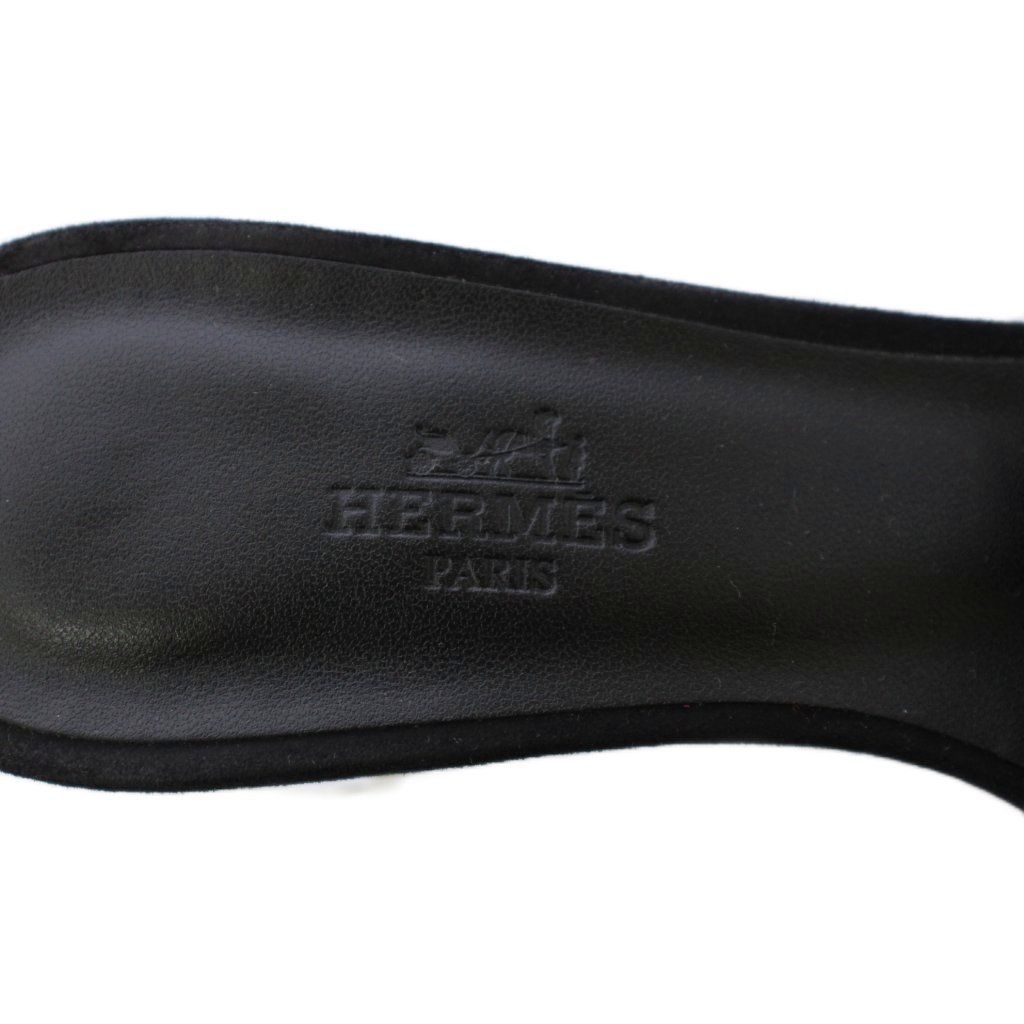 Hermes Oasis Sandals Clear Heels Suede Leather Black 37 — view 4