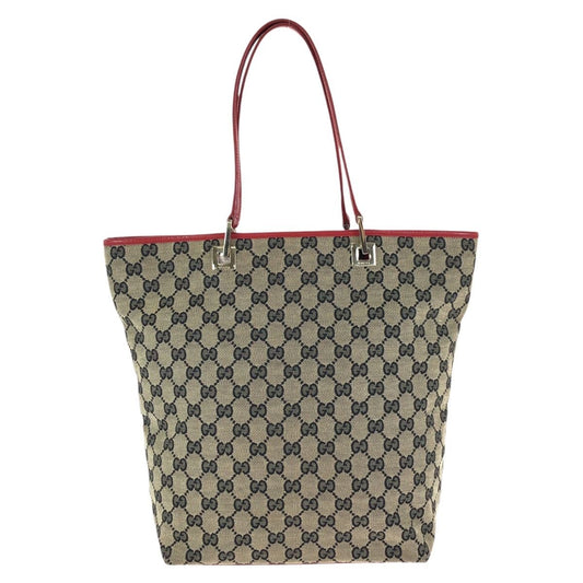Gucci Beige Red Gold GG Canvas Leather 002 Tote Bag