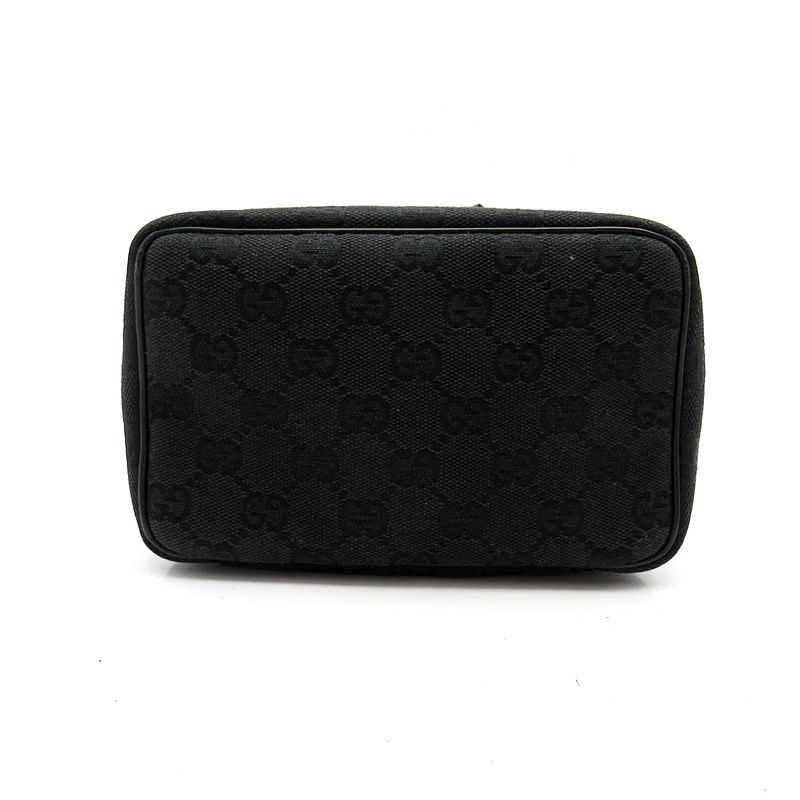 Gucci Cosmetic Vanity Bag GG Canvas Leather Bag Black — view 6