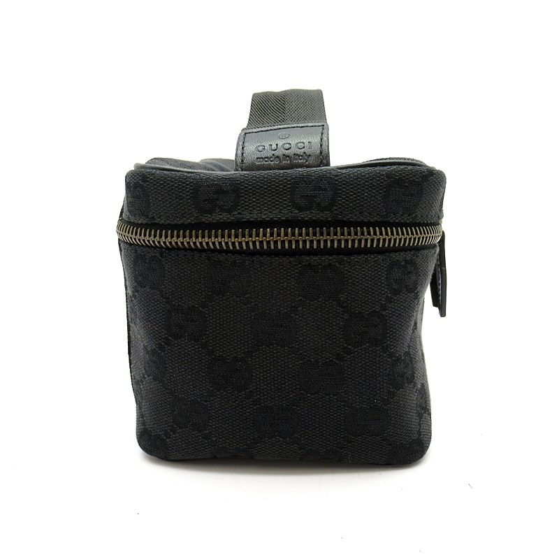 Gucci Cosmetic Vanity Bag GG Canvas Leather Bag Black — view 5