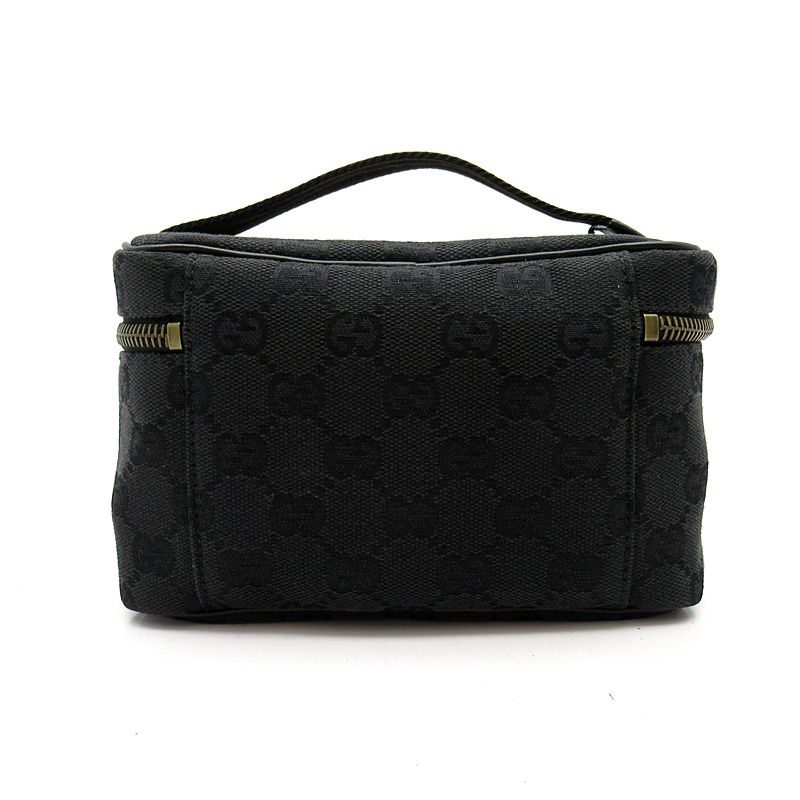 Gucci Cosmetic Vanity Bag GG Canvas Leather Bag Black — view 4