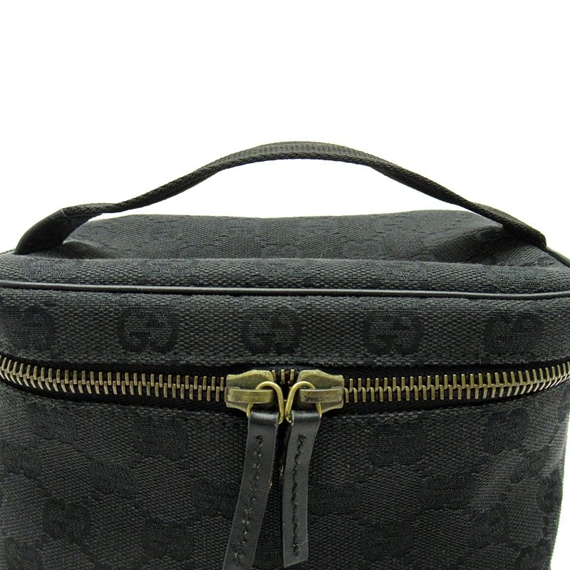 Gucci Cosmetic Vanity Bag GG Canvas Leather Bag Black — view 2