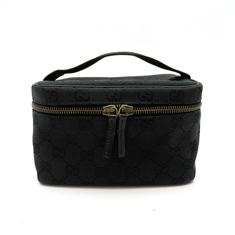 Gucci Cosmetic Vanity Bag GG Canvas Leather Bag Black