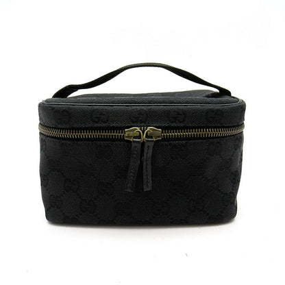 Gucci Cosmetic Vanity Bag GG Canvas Leather Bag Black