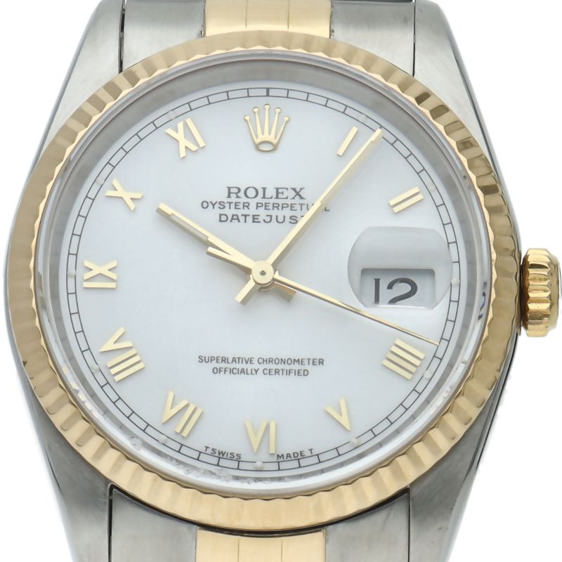 Rolex Datejust Watch 18K Yellow Gold SS White