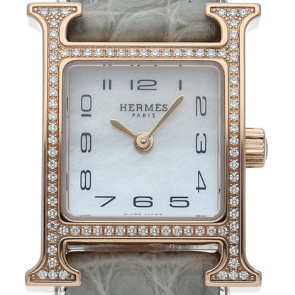 Hermes Watch Mini Diamond Bezel Shell 18K Pink Gold