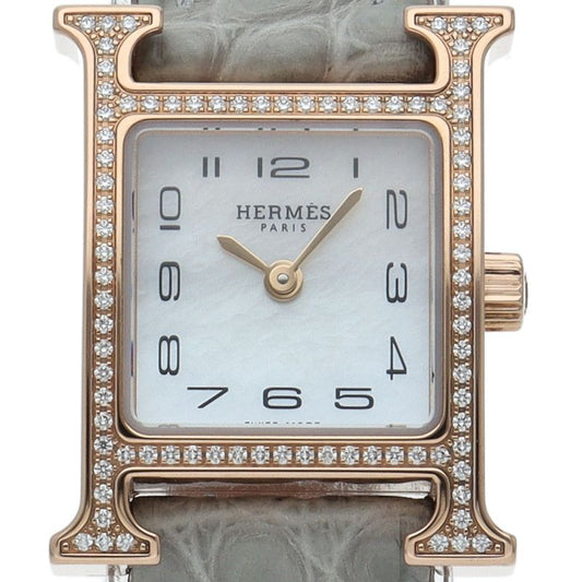 Hermes Watch Mini Diamond Bezel Shell 18K Pink Gold