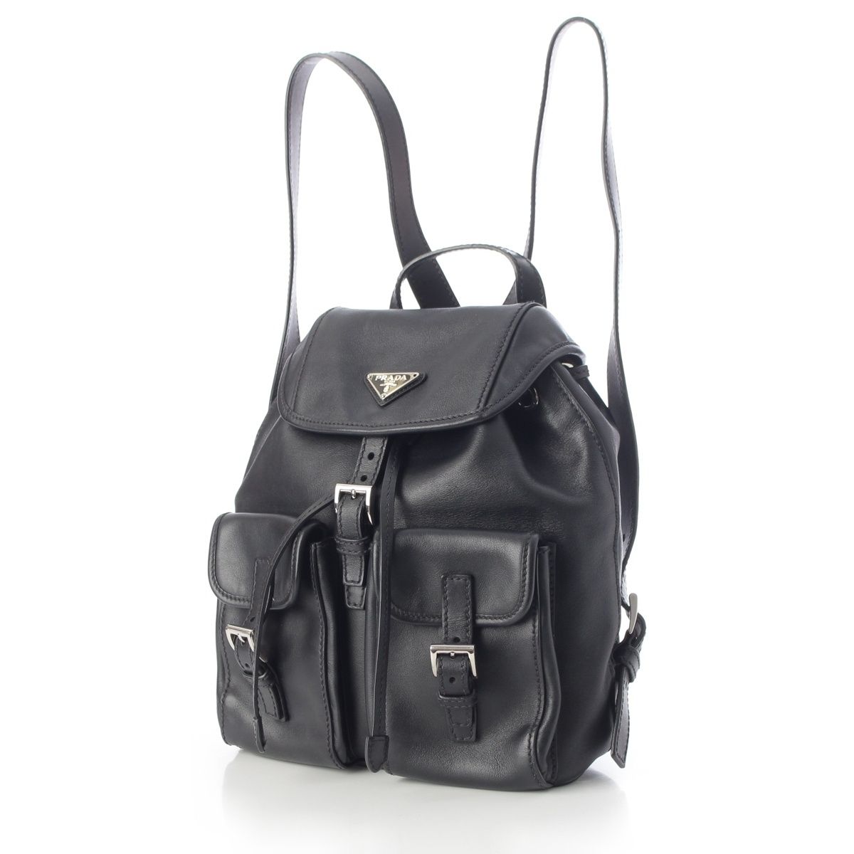 Prada Leather Backpack Triangle Logo Black — view 3