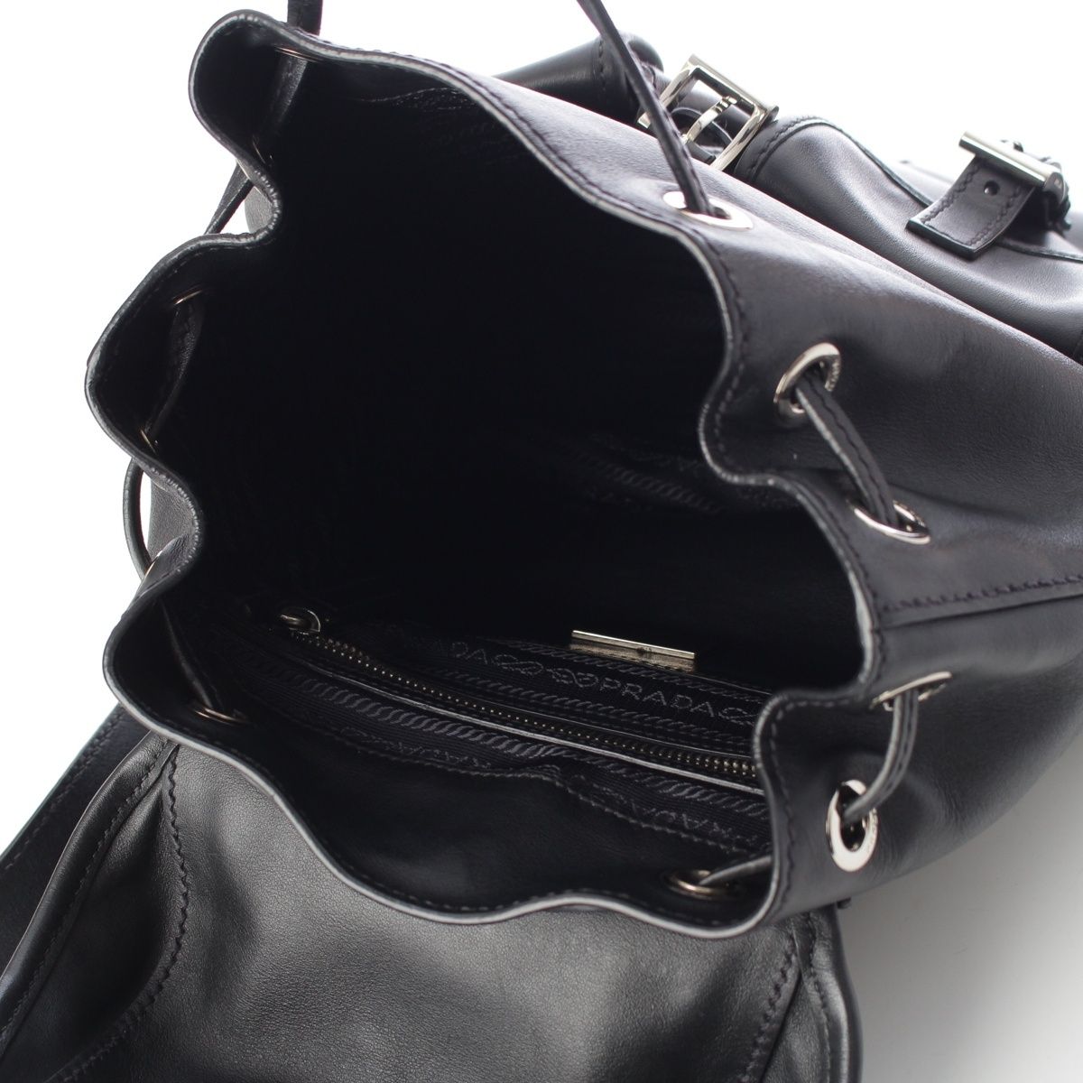 Prada Leather Backpack Triangle Logo Black — view 7