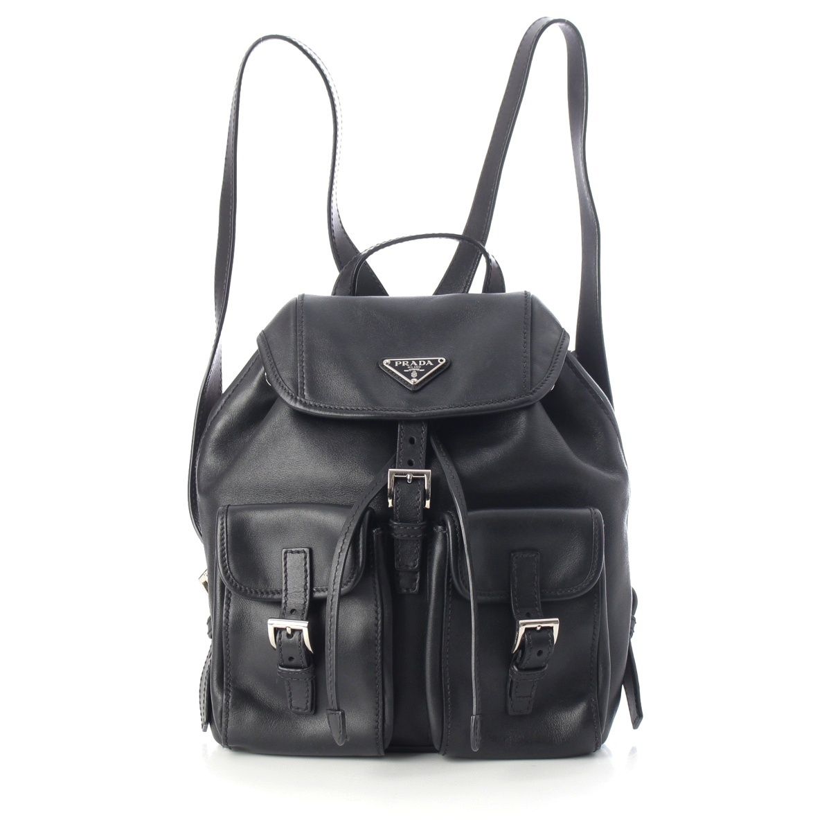 Prada Leather Backpack Triangle Logo Black