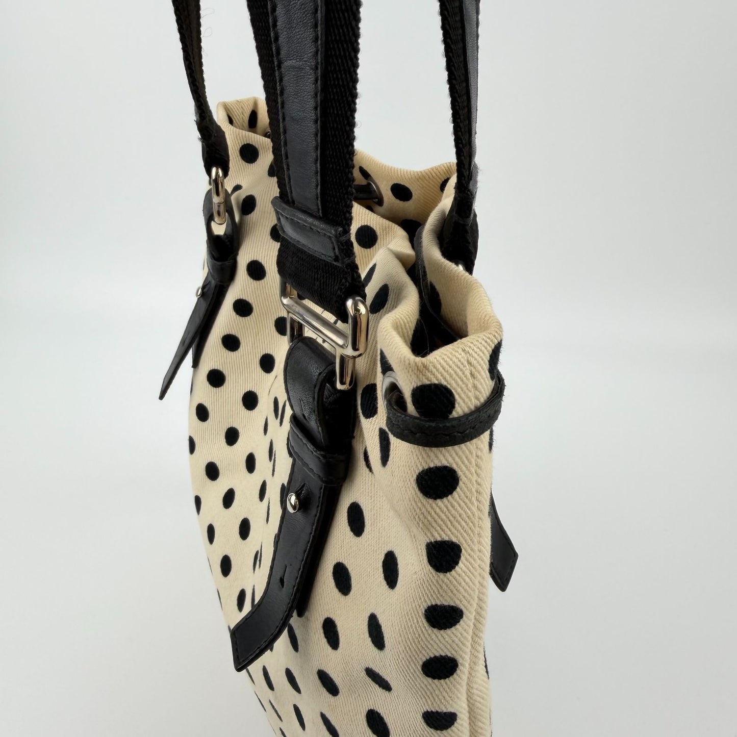 Saint Laurent Cassandra Logo Dot Pattern Handbag Canvas Leather Ivory Black — view 7