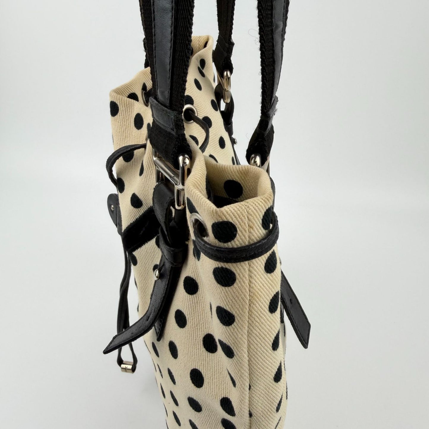 Saint Laurent Cassandra Logo Dot Pattern Handbag Canvas Leather Ivory Black — view 5