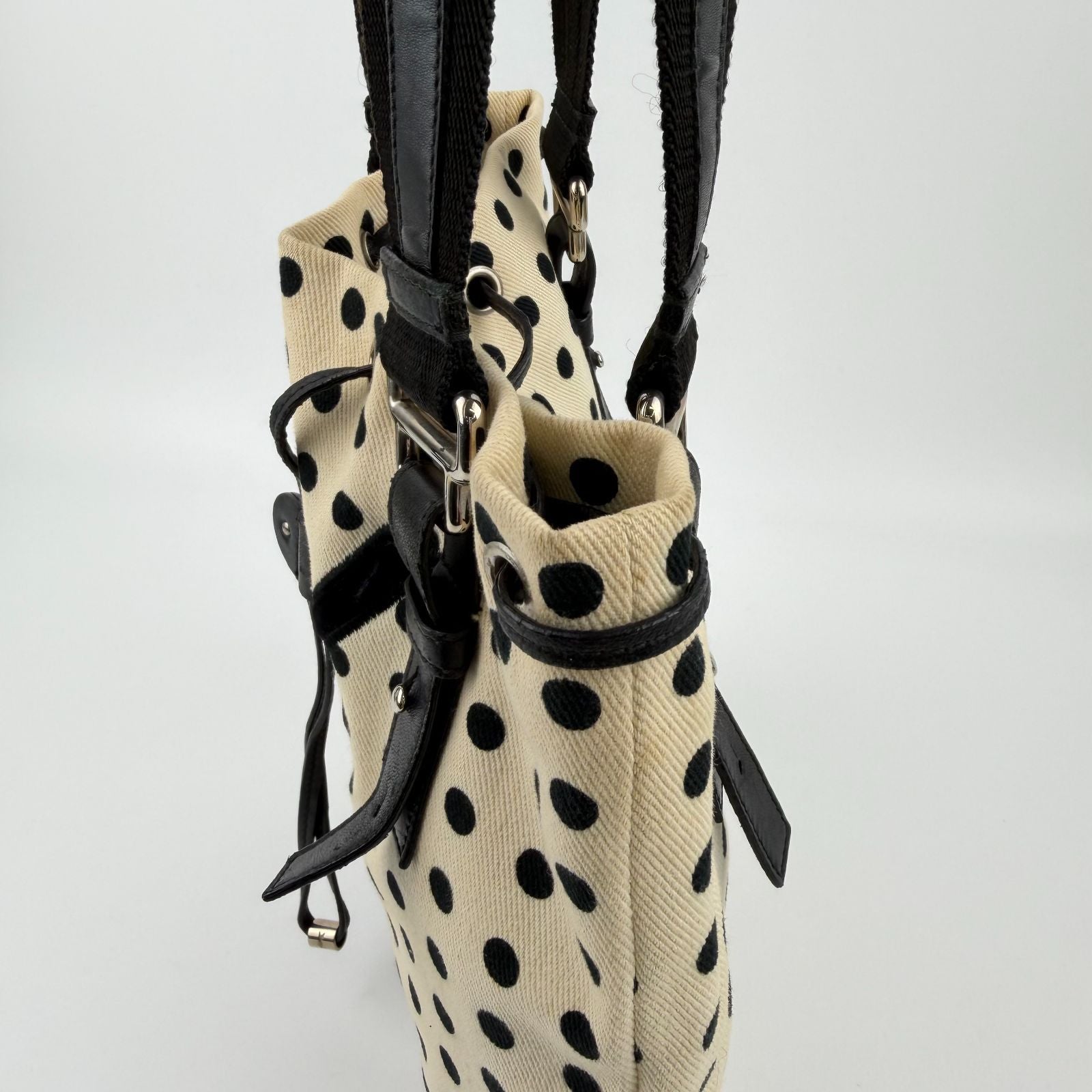 Saint Laurent Cassandra Logo Dot Pattern Handbag Canvas Leather Ivory Black — view 5