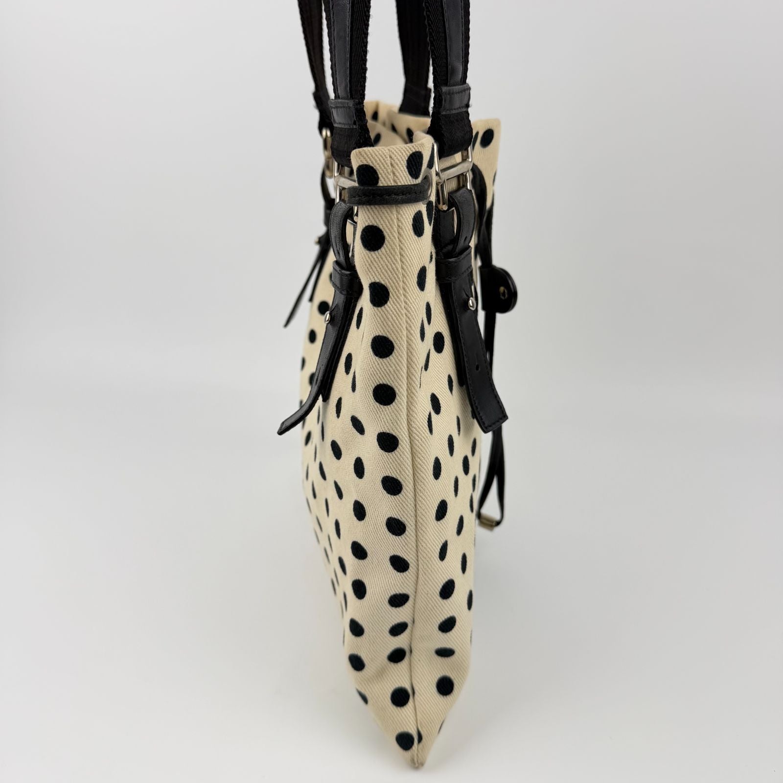 Saint Laurent Cassandra Logo Dot Pattern Handbag Canvas Leather Ivory Black — view 6