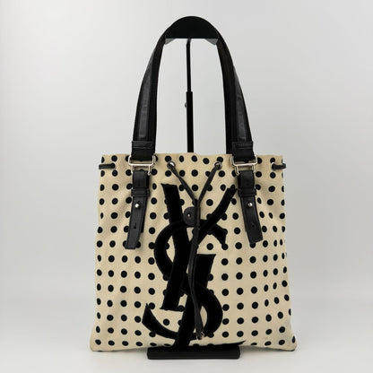 Saint Laurent Cassandra Logo Dot Pattern Handbag Canvas Leather Ivory Black — view 2