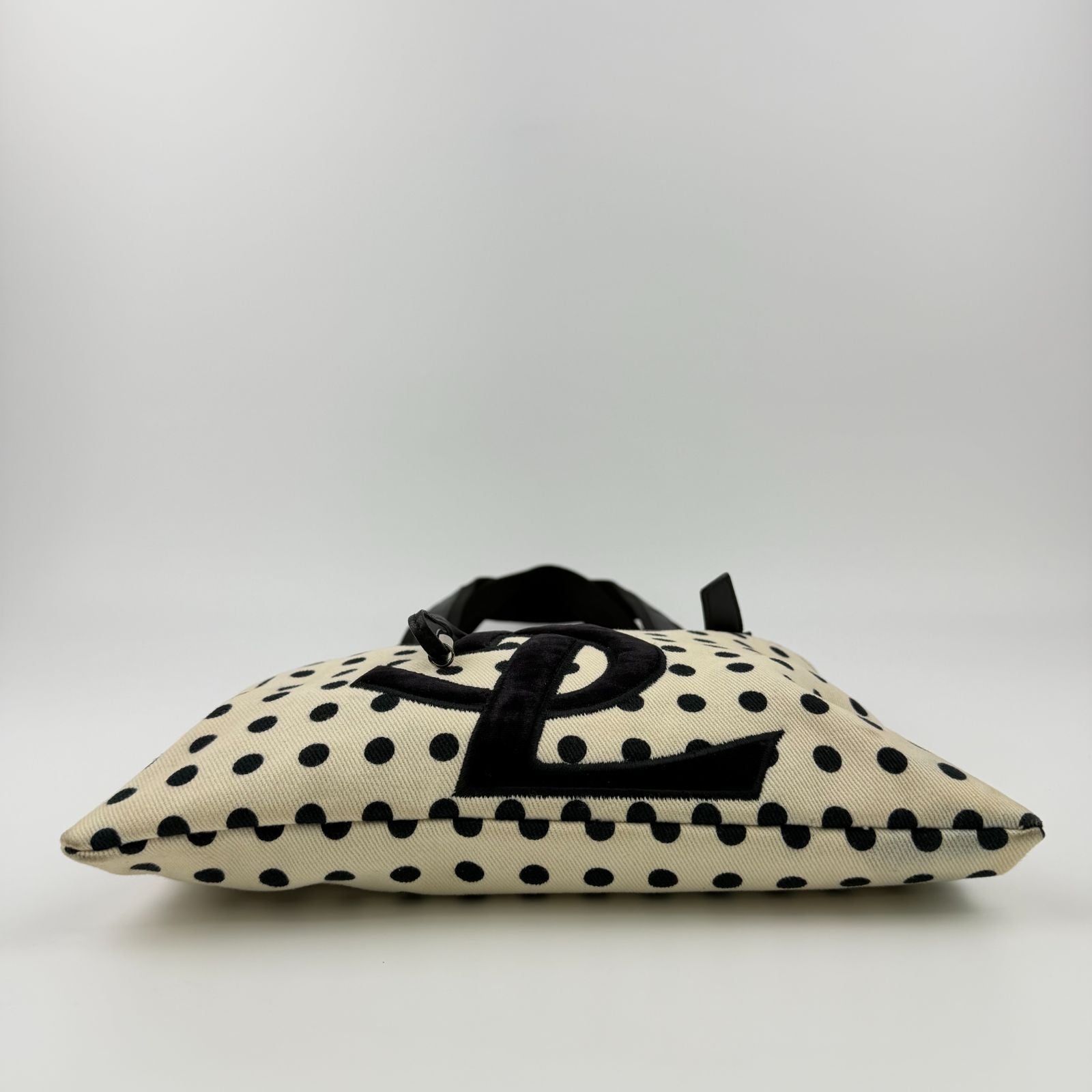 Saint Laurent Cassandra Logo Dot Pattern Handbag Canvas Leather Ivory Black — view 8