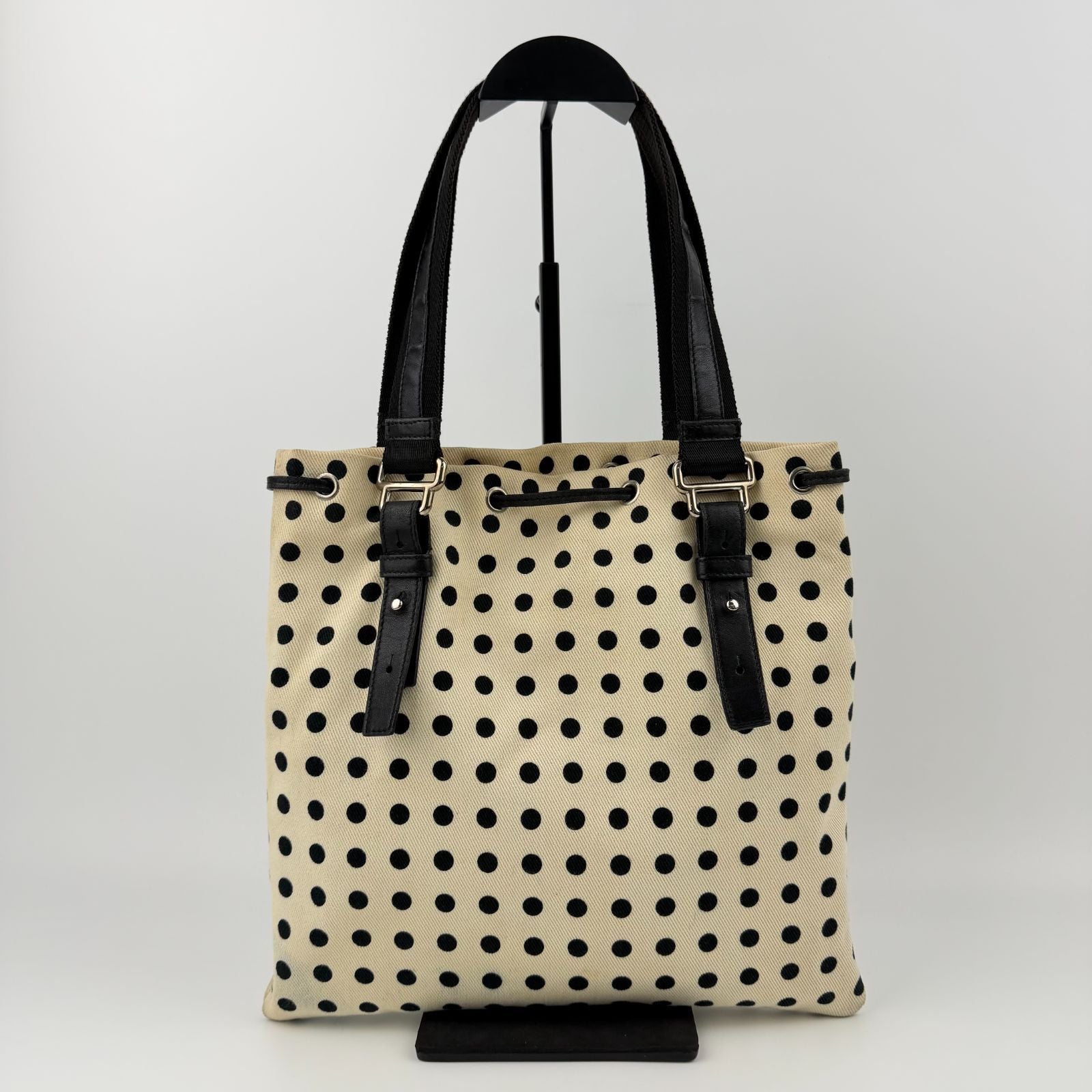 Saint Laurent Cassandra Logo Dot Pattern Handbag Canvas Leather Ivory Black — view 3