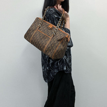 Dior Trotter Chain Shoulder Bag Leather Brown Vintage